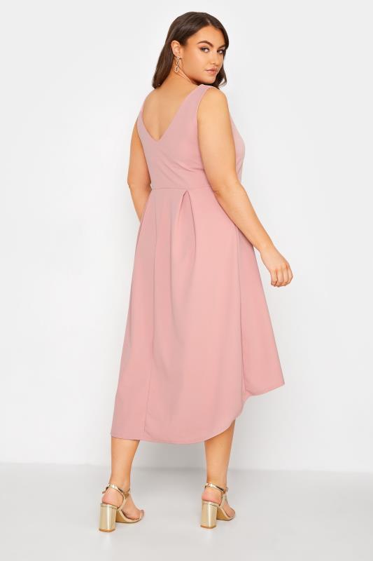 YOURS LONDON Plus Size Pink High Low Pleated Midi Dress | Yours Clothing 3