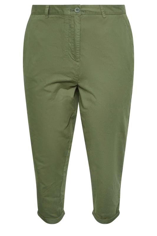 YOURS Plus Size Khaki Green Cropped Chino Trousers | Yours Clothing 5