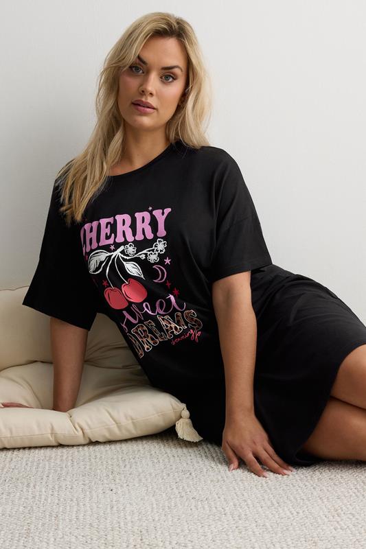 YOURS Plus Size 'Cherry Sweet Dreams' Sleep tee Nightdress | Yours Clothing 1