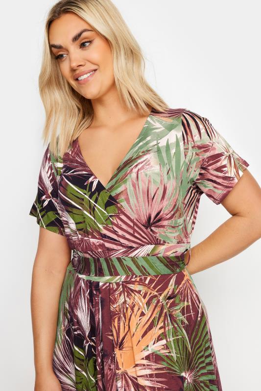 YOURS Plus Size Red Palm Print Belted Wrap Maxi Dress | Yours Clothing 4
