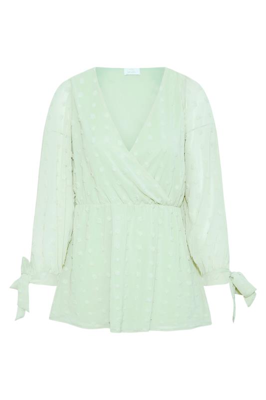 YOURS LONDON Curve Sage Green Spot Wrap Top 6