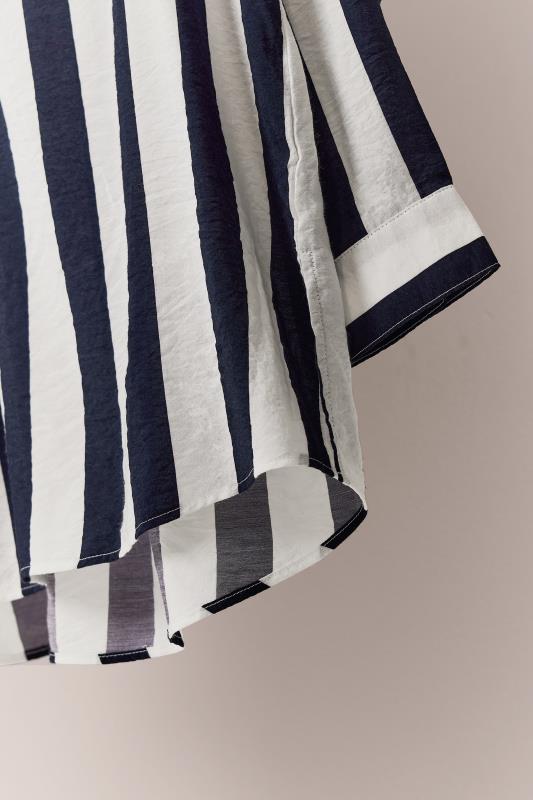 EVANS Plus Size Navy Blue & White Striped Notch Neck Blouse | Evans 8