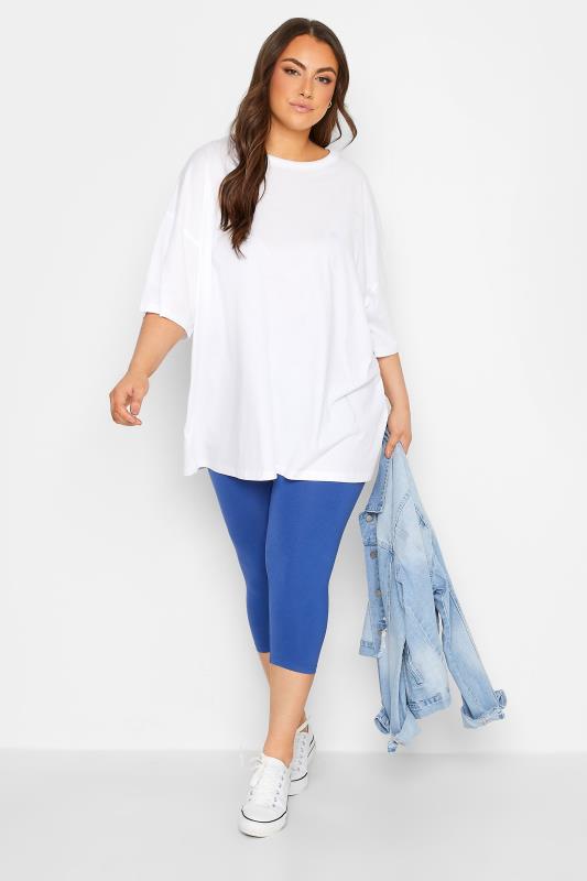 YOURS Plus Size Blue Cropped Leggings | Yours Clothing 2