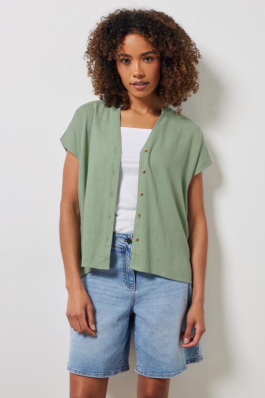 M&Co Sage Green Button Through Linen Blouse | M&Co 4