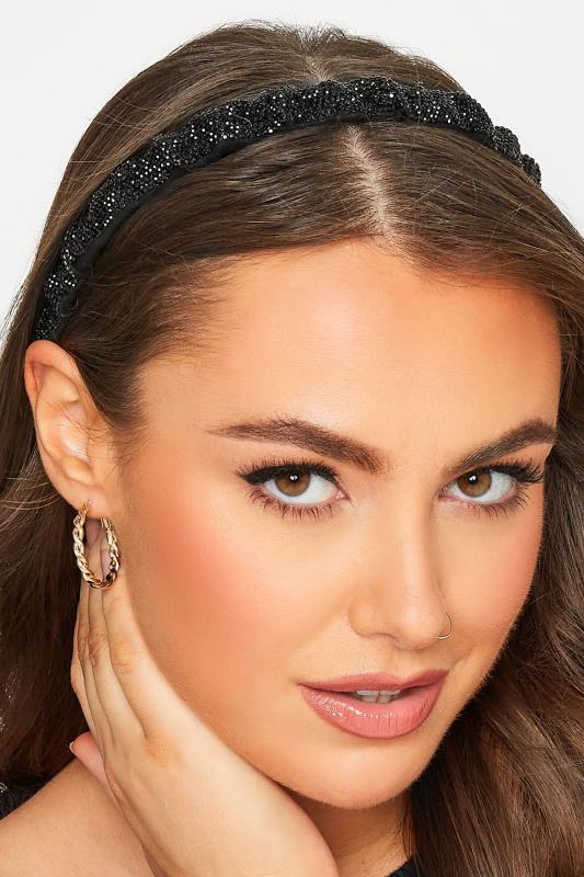 Black Diamante Ruched Headband | Yours Clothing 1