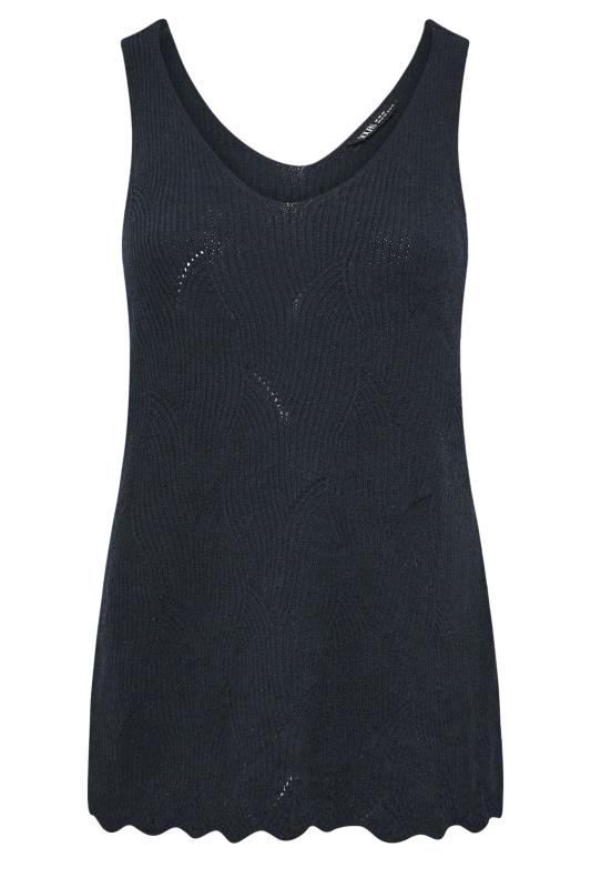 YOURS Plus Size Black Scallop Hem Knitted Vest Top | Yours Clothing 5