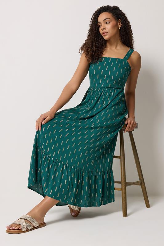 M&Co Teal Green Foil Detail  Maxi Dress | M&Co 1