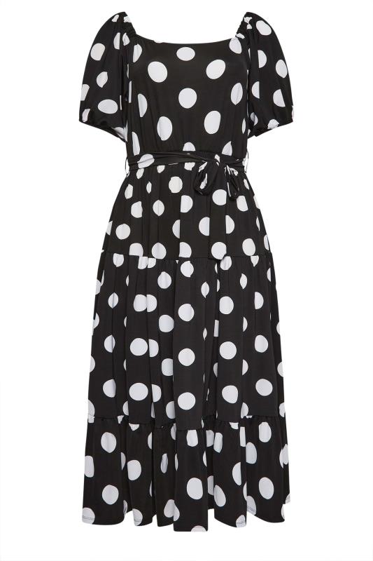 YOURS Plus Size Black Polka Dot Print Tiered Maxi Dress | Yours Clothing 6