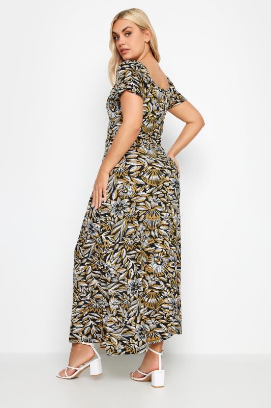 YOURS Plus Size Black Leaf Print Tiered Maxi Dress | Yours Clothing 3