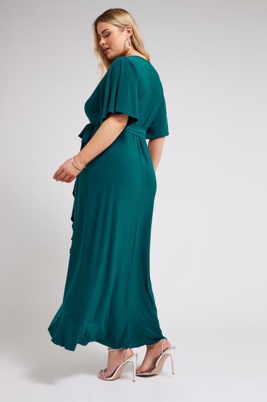 YOURS Plus Size Green Ruffle Hem Wrap Dress | Yours Clothing 3