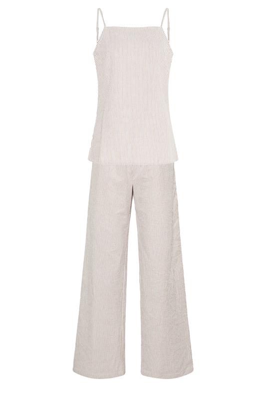 LTS Tall Women's Set Camel Brown Stripe Cotton Vest Top & Trousers | Long Tall Sally  8