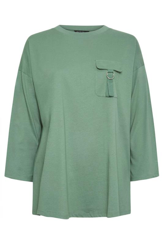 LIMITED COLLECTION Plus Size Green Utility Pocket Long Sleeve T-Shirt | Yours Clothing 5