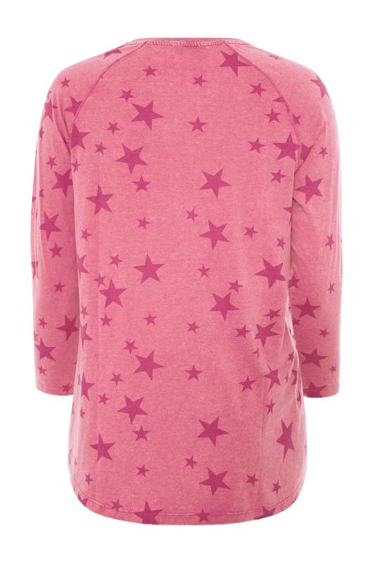 Plus Size Pink Star Print Raglan Top | Yours Clothing 6
