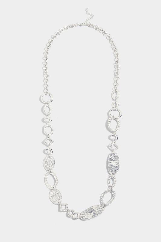  Silver Tone Hammered Circle Long Necklace