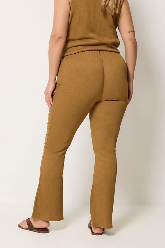 YOURS Plus Size Natural Brown Textured Flared Trousers 2