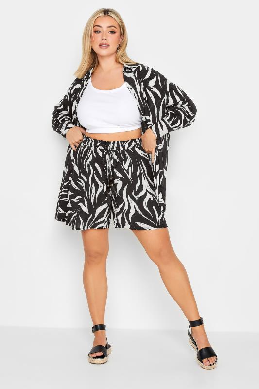 YOURS Plus Size Black Animal Print Tassel Beach Shorts | Yours Clothing 3
