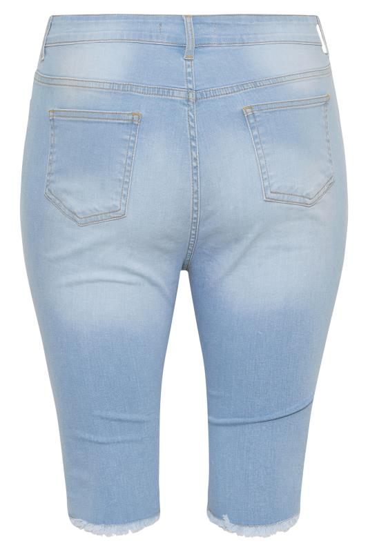 Plus Size Bleach Blue Ripped Denim Stretch Shorts | Yours Clothing 4