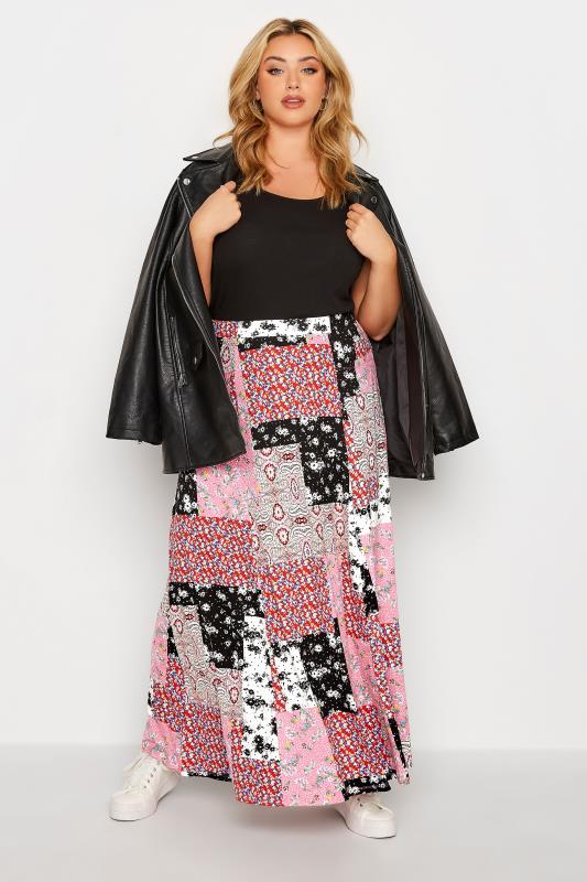 Plus Size Pink Patchwork Maxi Skirt | Yours Clothing 2