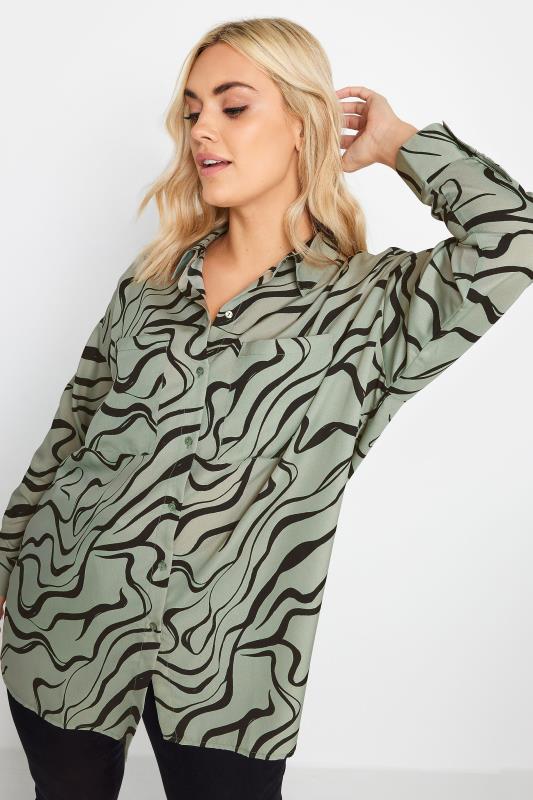 Plus Size  YOURS Curve Green Swirl Print Shirt