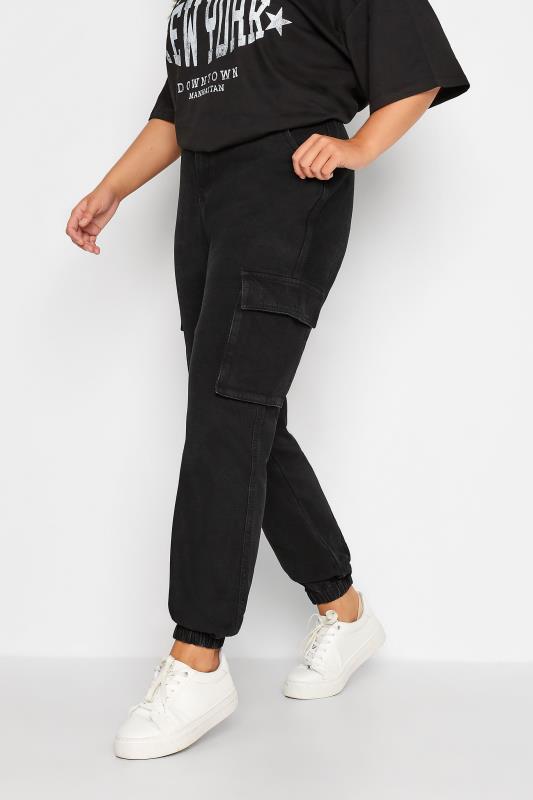 Plus Size  YOURS Curve Black Washed Cargo Jeans