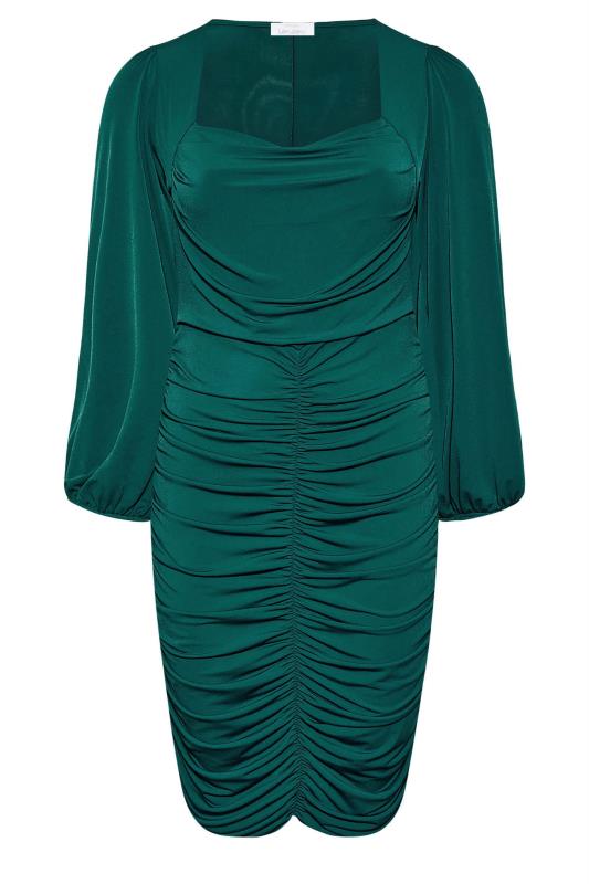 YOURS LONDON Plus Size Green Cowl Neck Ruched Bodycon Dress | Yours Clothing 6