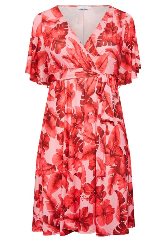 YOURS LONDON Plus Size Pink Tropical Floral Print Wrap Dress | Yours Clothing 6