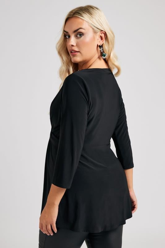 YOURS LONDON Plus Size Black Knot Front Top | Yours Clothing 4