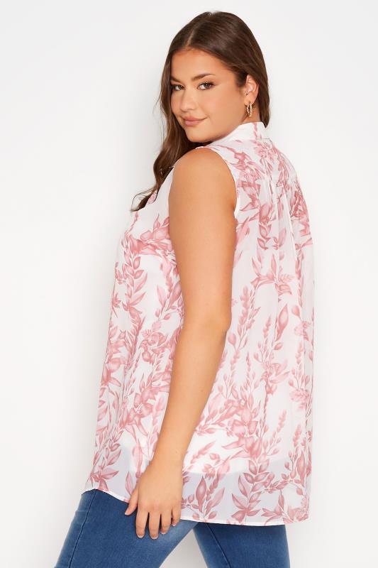 Plus Size White & Pink Floral Print Sleeveless Swing Blouse | Yours Clothing 3