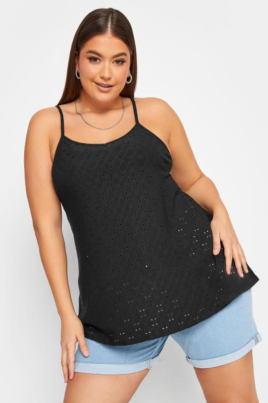 LIMITED COLLECTION Black Anglaise Swing Cami Top | Yours Clothing 5