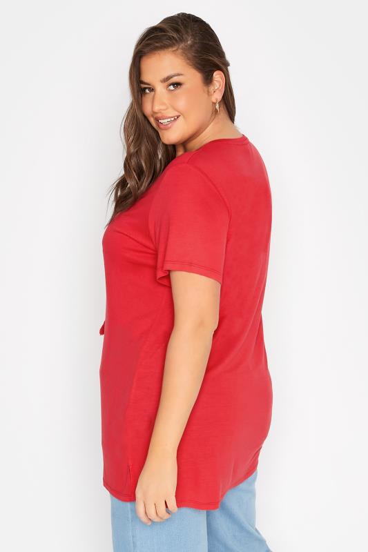 Curve Red Aztec Embroidered Tie Neck T-Shirt_C.jpg