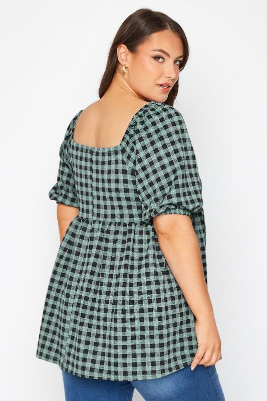 LIMITED COLLECTION Curve Green Gingham Square Neck Milkmaid Top 3