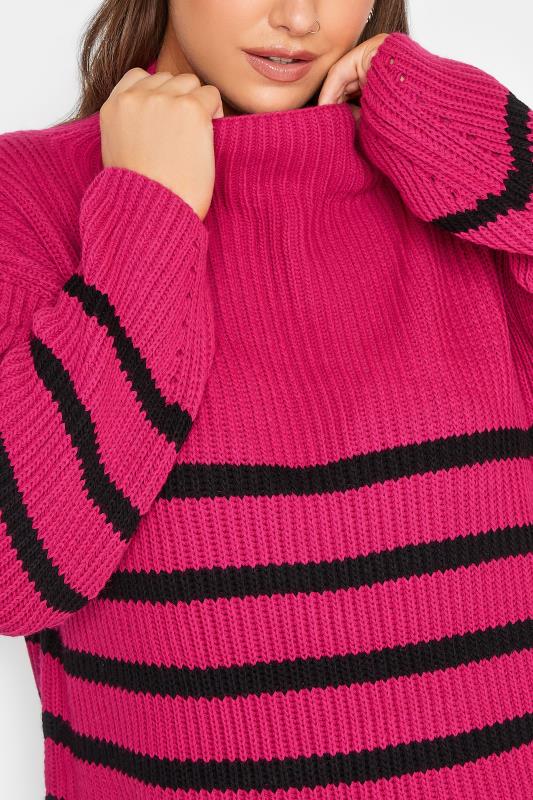 YOURS LUXURY Plus Size Hot Pink Stripe High Neck Jumper | Yours Clothing 5