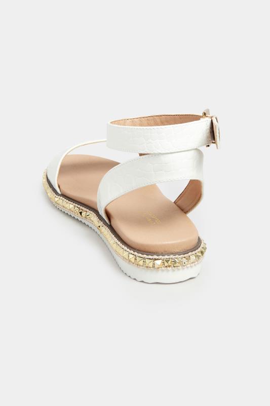 White Croc Faux Leather Studded Sandals In Extra Wide EEE Fit | Yours Clothing 4