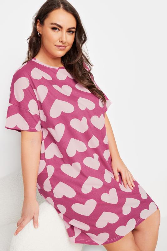 Plus Size  YOURS Curve Pink Heart Print Sleep Tee Nightdress