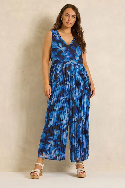  EVANS marineblauwe jumpsuit met plooien en bloemenprint