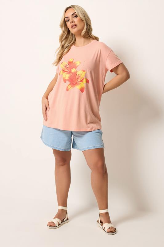 YOURS Plus Size Orange Flower Graphic T-Shirt | Yours Clothing 1