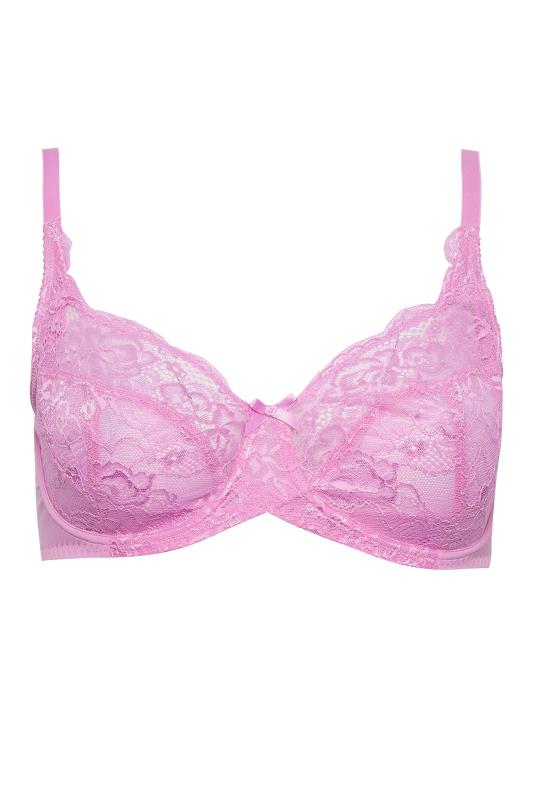 YOURS Pink Stretch Lace Non-Padded Underwired Balcony Bra | Yours Clothing 4