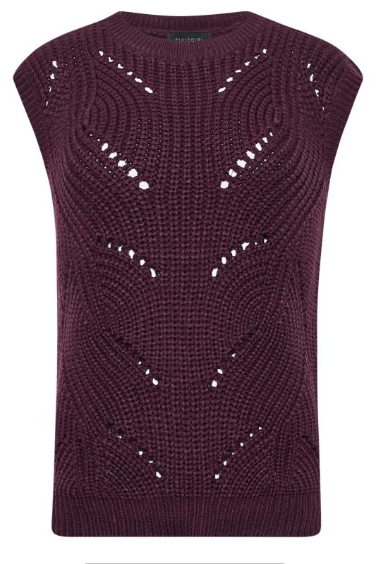 Petite Dark Purple Chunky Patterned Knit Vest Top | PixieGirl 6