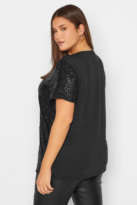 LTS Tall Black Sequin Embellished Boxy T-Shirt | Long Tall Sally 2