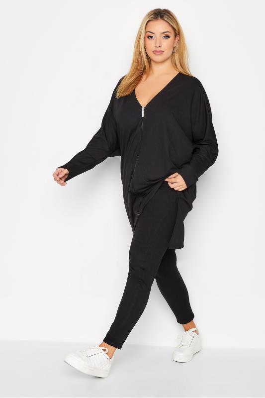 Plus Size Black Asymmetric Hem Zip Front Cardigan | Yours Clothing  2