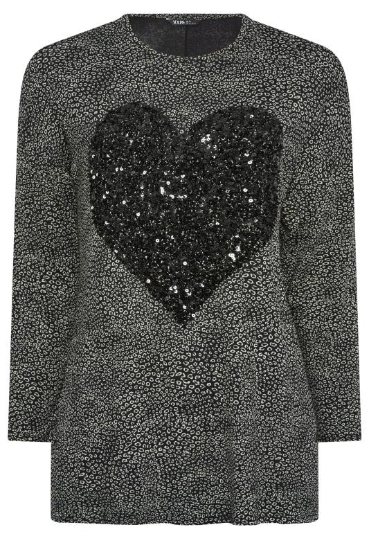 YOURS Curve Plus Size Charcoal Grey & Black Sequin Animal Print Top | Yours Clothing  6