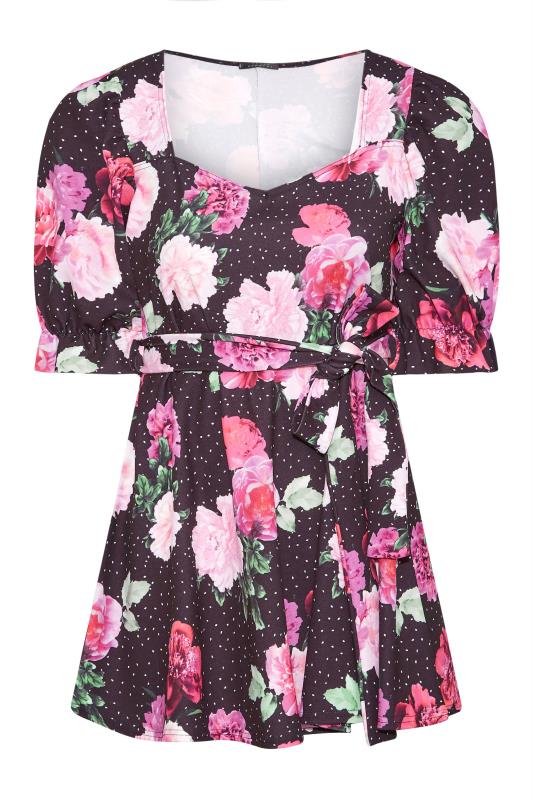 YOURS LONDON Curve Black Floral Puff Sleeve Peplum Top 6