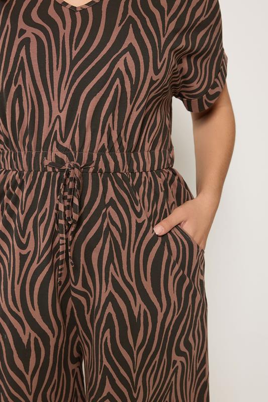 YOURS Curve Chocolate Brown Zebra Print Cotton Playsuit | Yours Clothing 4