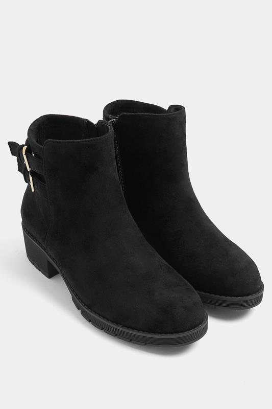  Black Double Buckle Chelsea Boots In Wide E Fit
