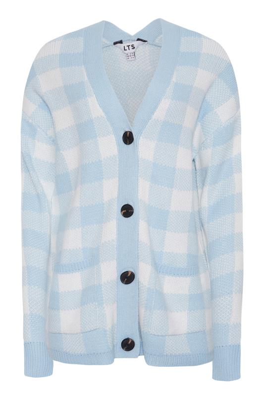 LTS Tall Blue Gingham Button Knitted Cardigan 6