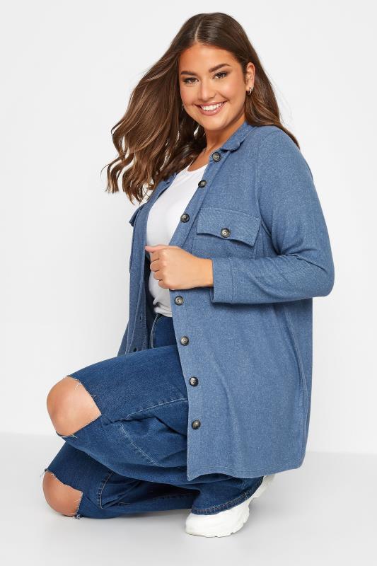 Plus Size Blue Button Through Shacket | Yours Clothing 4