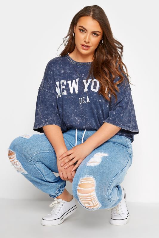 Plus Size Mid Blue Ripped Jogger Jeans | Yours Clothing 3