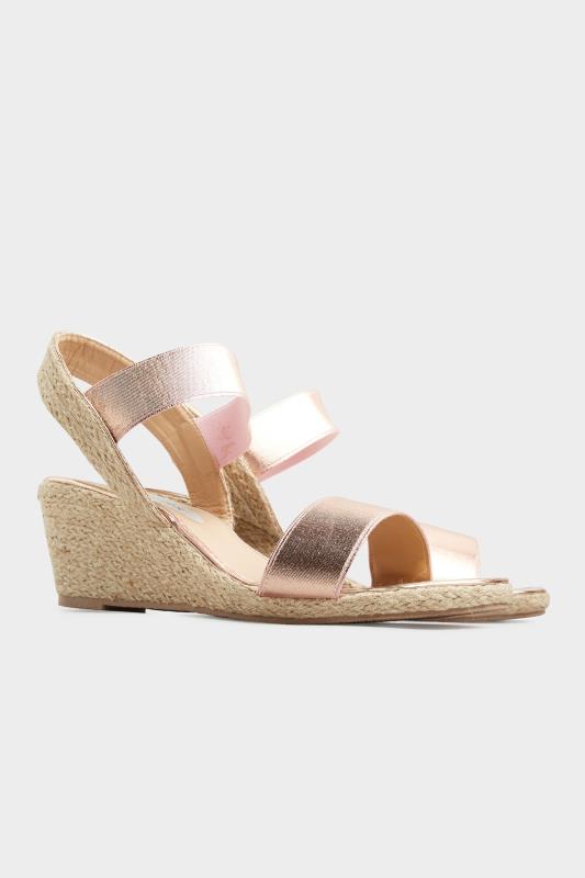 Rose Gold Espadrille Wedge Sandals In Wide Fit 1