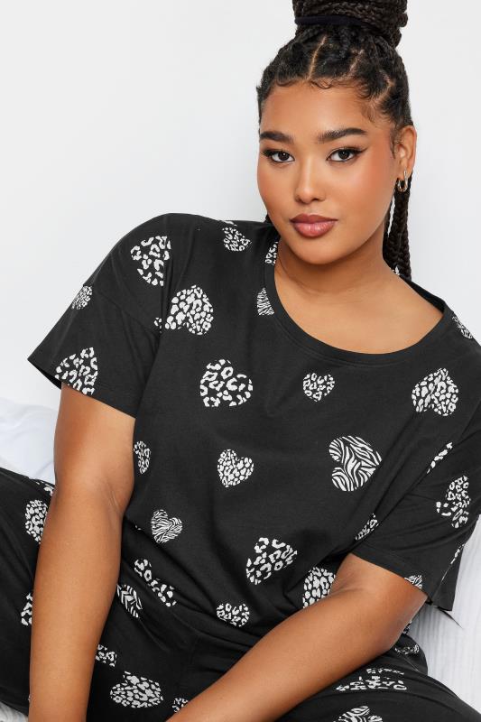 YOURS Plus Size Black Animal Heart Print Pyjama Set | Yours Clothing 4