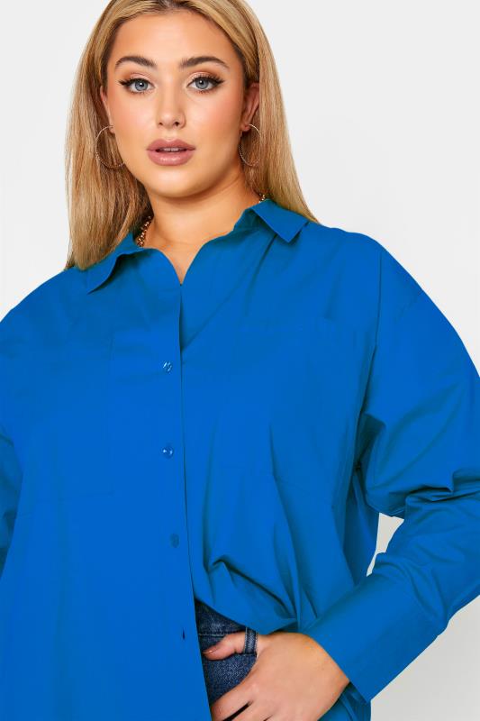 LIMITED COLLECTION Plus Size Cobalt Blue Oversized Boyfriend Shirt | Yours Clothing 5
